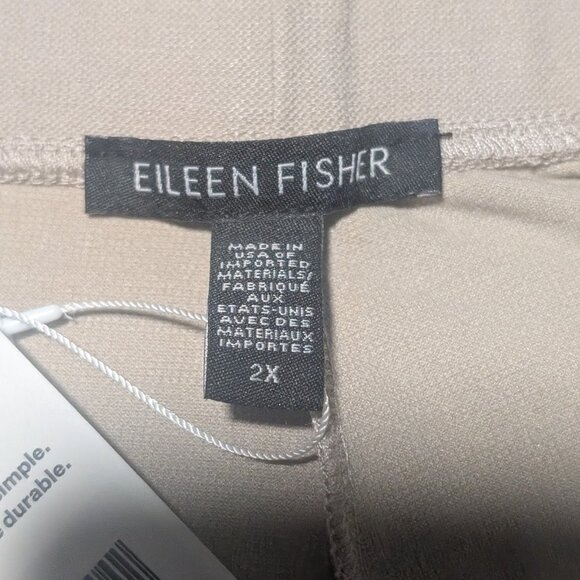 Eileen Fisher | Washable Stretch Crepe Crop with Slits In Wheat - Picture 8 of 10